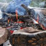 My hiking boots and pillow dry out by the fire